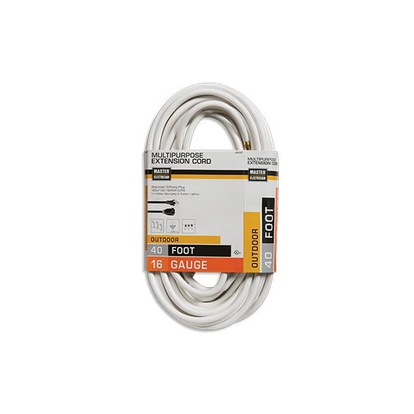 Pt Ho Wah Genting SJTW Extension Cord, 16 AWG, Outdoor, 16/3, White, Vinyl, 40 ft 02356-01ME - main
